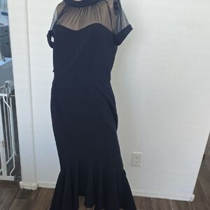 Elegant Navy Sheer Sleeve Dress